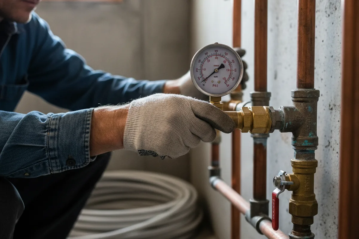 Pressure testing a repaired line during Water Line Repair in New Holland